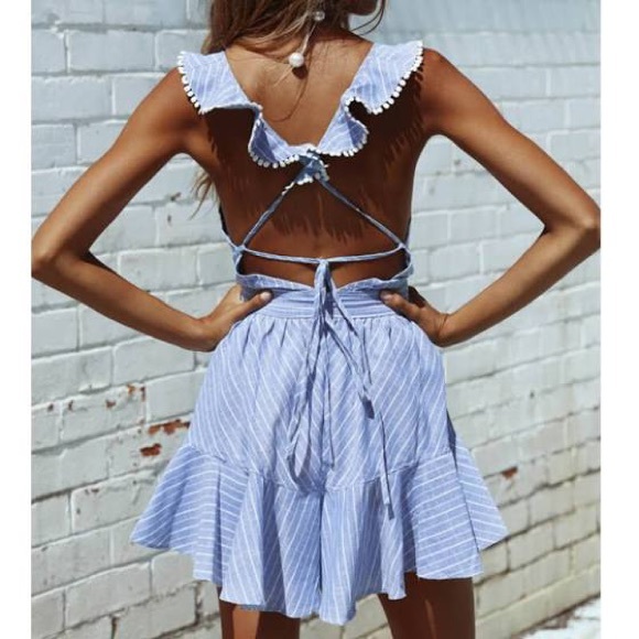 Summer Sleeveless Dress Deep V Neck Mini Ruffles - Picture 5 of 8